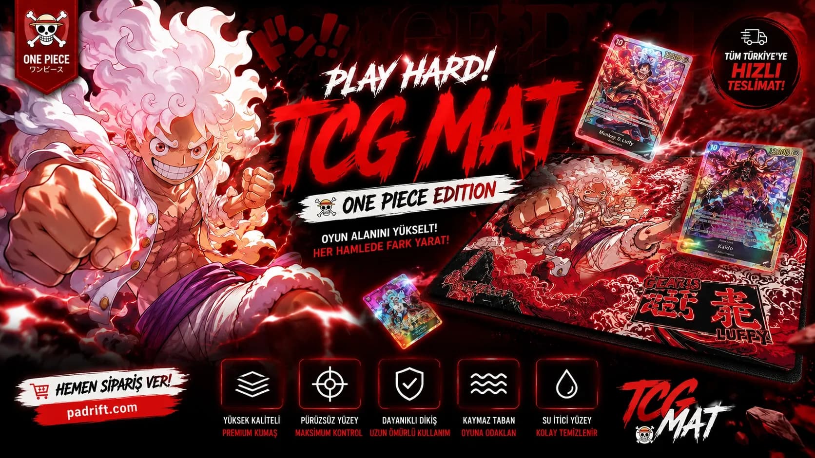 One Piece Edition TCG Mat 🏴‍☠️🔥 Oyun alanını yükselt, her hamlede fark yarat! #padrift #tcgmat #onepiece